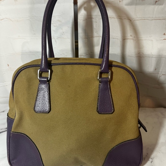 GUC Prada Purple Cinghiale-Trimmed Canapa Handbag - Picture 2 of 9